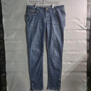 Low Rise Skinny Jeans Medium Wash Zipper Ankle Back Pocket Detail Y2K Style